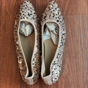 Cream and Gold Flats with Ornate Design
